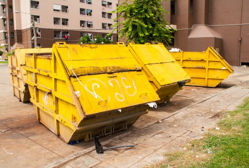 Front view of a skip on a residential street