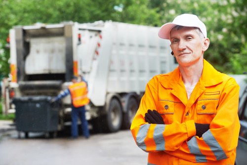 Construction site in Notting Hill with waste management operations